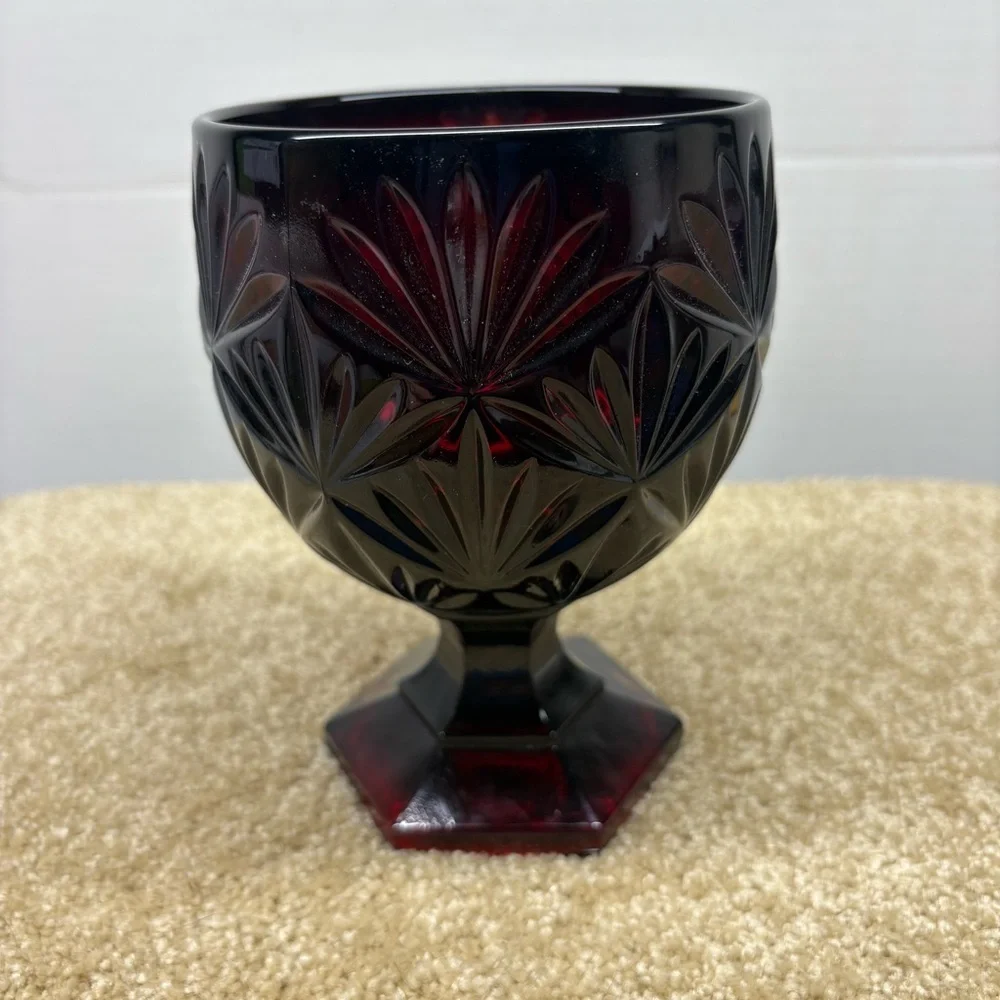 Ruby Red Cranberry Heavy Glass Candy Dish Chalice Compote Goblet Luminarc France
